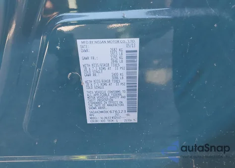 2013 Nissan Pathfinder S/Sv/Sl/Platinum from USA, damaged, VIN 5N1AR2MM3DC676123